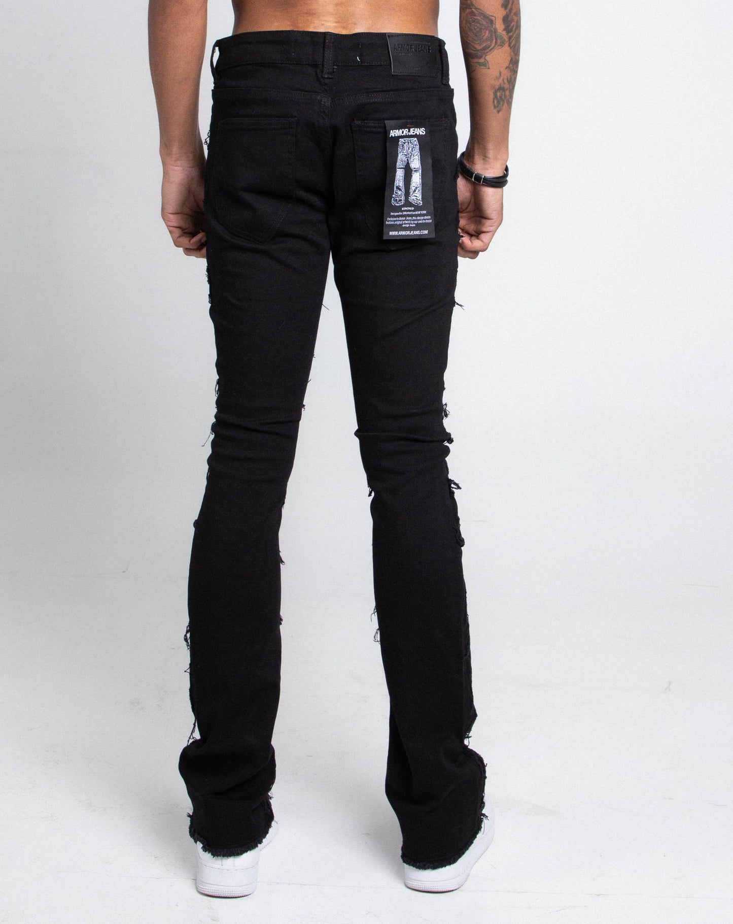 AS405 BLACK DISTRESSED STACKED JEANS